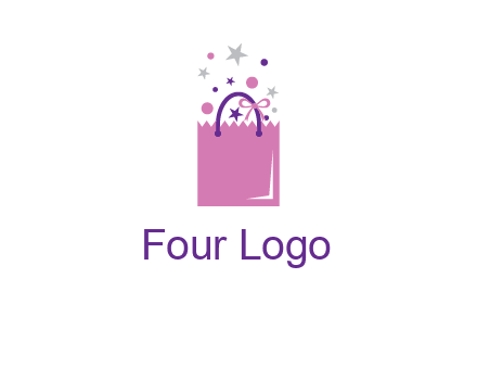 shopping bag with ribbons and stars logo