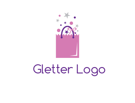 shopping bag with ribbons and stars logo