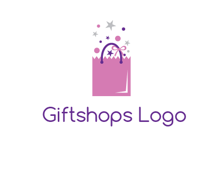 shopping bag with ribbons and stars logo