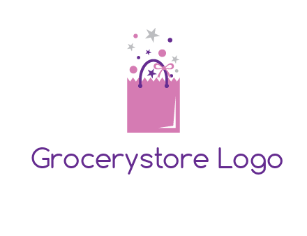 shopping bag with ribbons and stars logo