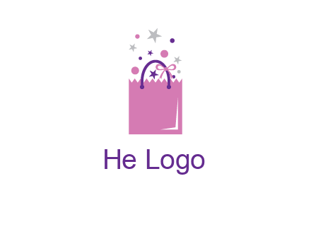 shopping bag with ribbons and stars logo