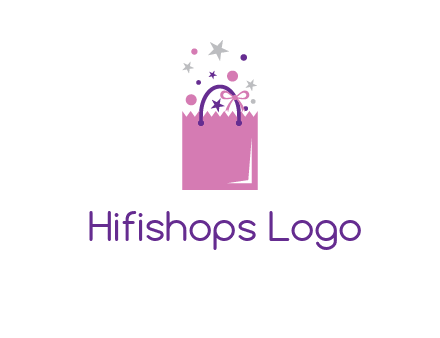 shopping bag with ribbons and stars logo