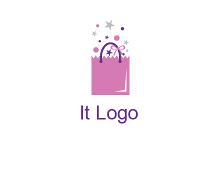 shopping bag with ribbons and stars logo