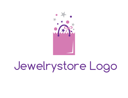 shopping bag with ribbons and stars logo