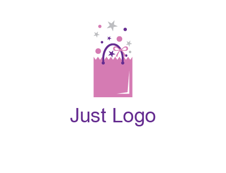 shopping bag with ribbons and stars logo