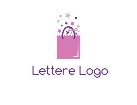 shopping bag with ribbons and stars logo