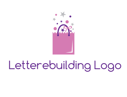 shopping bag with ribbons and stars logo
