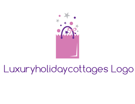 shopping bag with ribbons and stars logo