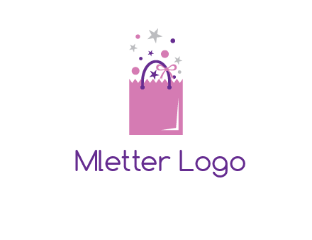 shopping bag with ribbons and stars logo