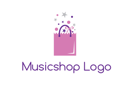 shopping bag with ribbons and stars logo