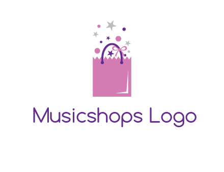 shopping bag with ribbons and stars logo