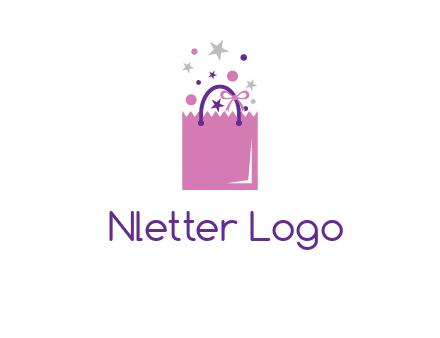 shopping bag with ribbons and stars logo