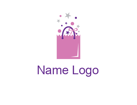 shopping bag with ribbons and stars logo