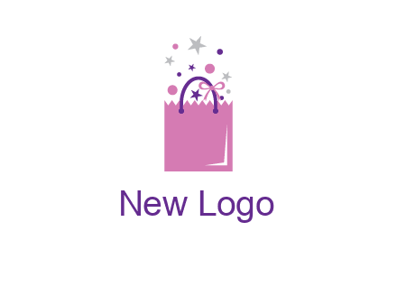 shopping bag with ribbons and stars logo