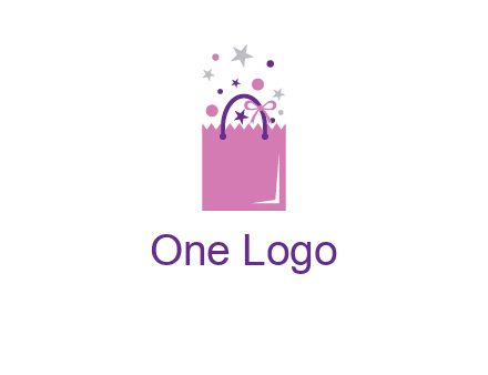 shopping bag with ribbons and stars logo