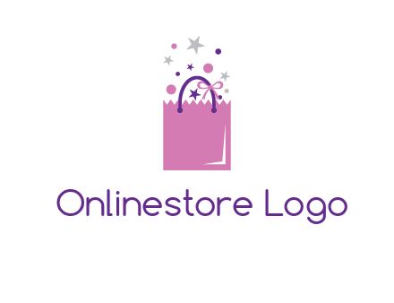 shopping bag with ribbons and stars logo