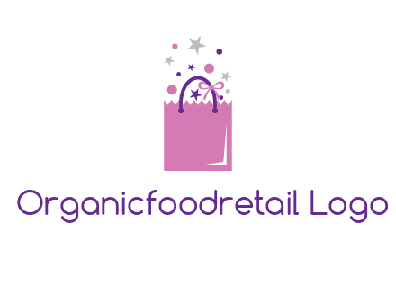 shopping bag with ribbons and stars logo
