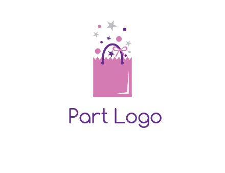 shopping bag with ribbons and stars logo