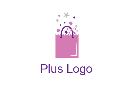 shopping bag with ribbons and stars logo