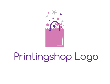 shopping bag with ribbons and stars logo