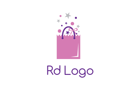 shopping bag with ribbons and stars logo