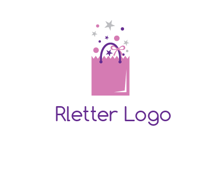 shopping bag with ribbons and stars logo