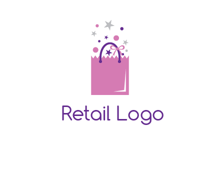 shopping bag with ribbons and stars logo