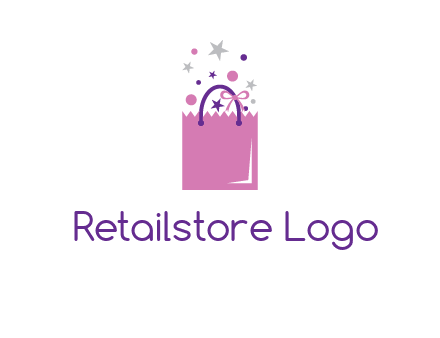 shopping bag with ribbons and stars logo