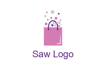 shopping bag with ribbons and stars logo