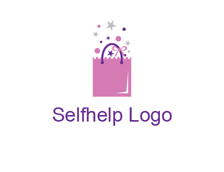shopping bag with ribbons and stars logo