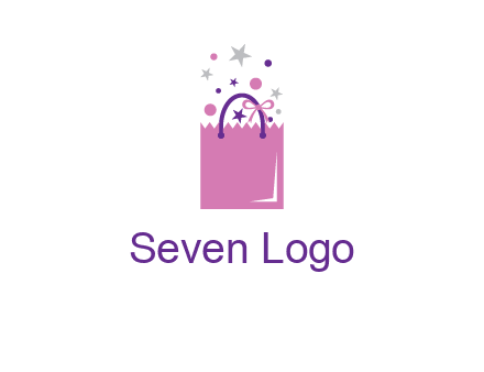 shopping bag with ribbons and stars logo