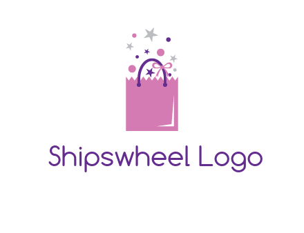 shopping bag with ribbons and stars logo