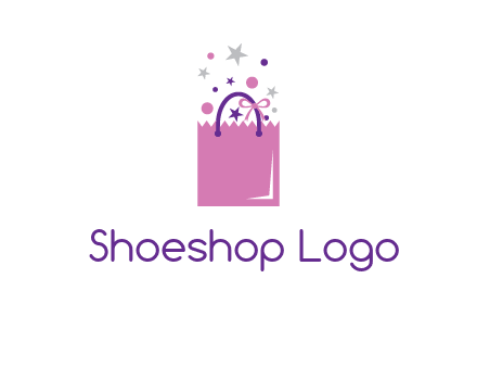 shopping bag with ribbons and stars logo