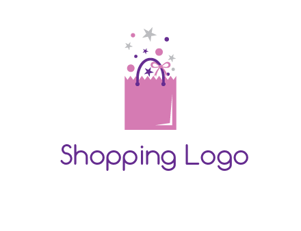 shopping bag with ribbons and stars logo