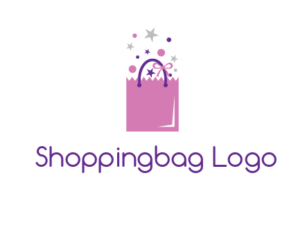 shopping bag with ribbons and stars logo