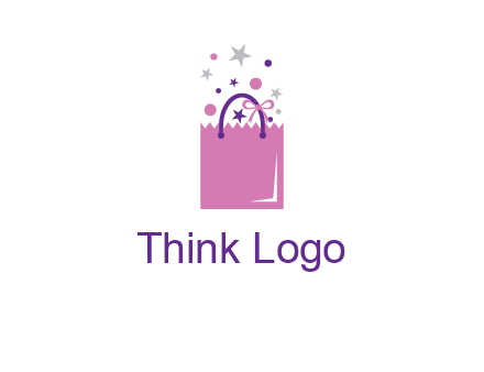shopping bag with ribbons and stars logo