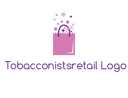 shopping bag with ribbons and stars logo