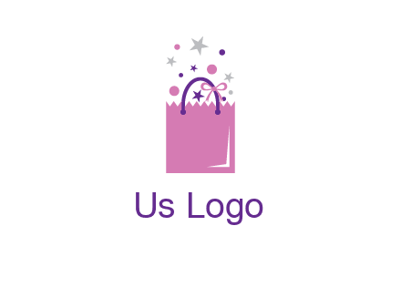 shopping bag with ribbons and stars logo
