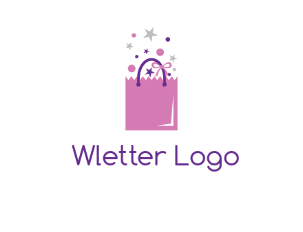 shopping bag with ribbons and stars logo