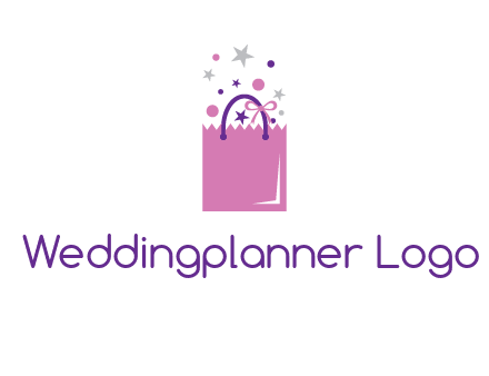 shopping bag with ribbons and stars logo