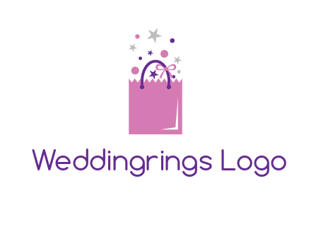 shopping bag with ribbons and stars logo
