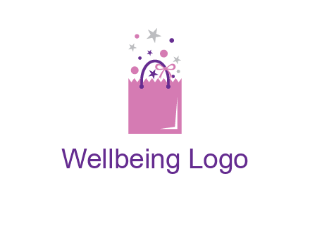 shopping bag with ribbons and stars logo