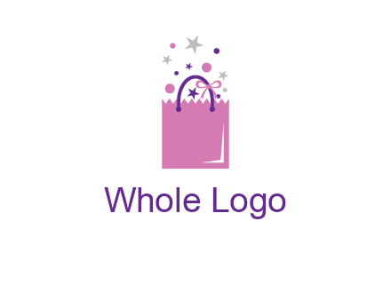 shopping bag with ribbons and stars logo