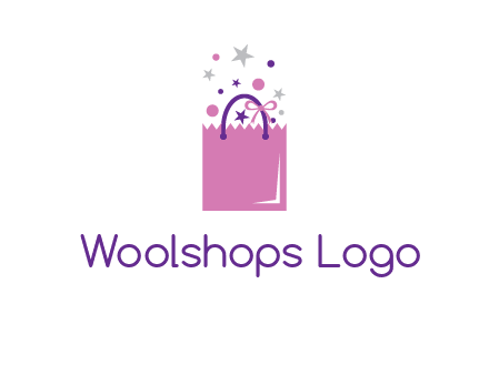 shopping bag with ribbons and stars logo
