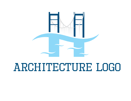waves and bridge letter h logo