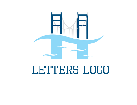 waves and bridge letter h logo