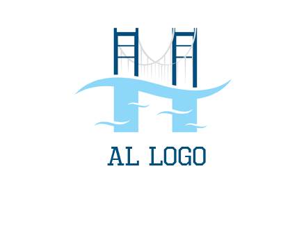 waves and bridge letter h logo