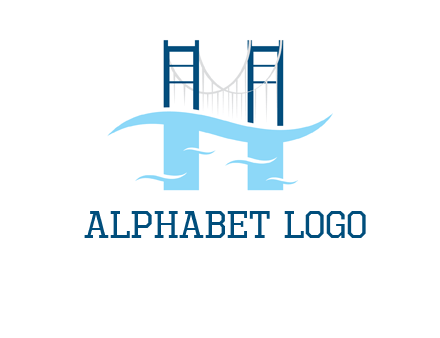 waves and bridge letter h logo