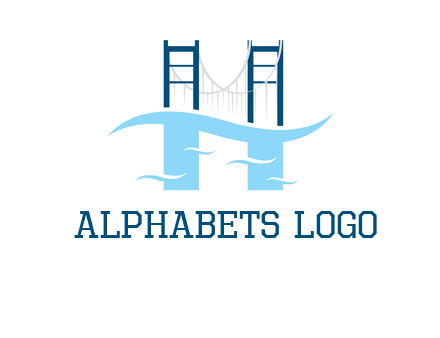 waves and bridge letter h logo