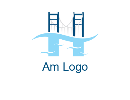 waves and bridge letter h logo